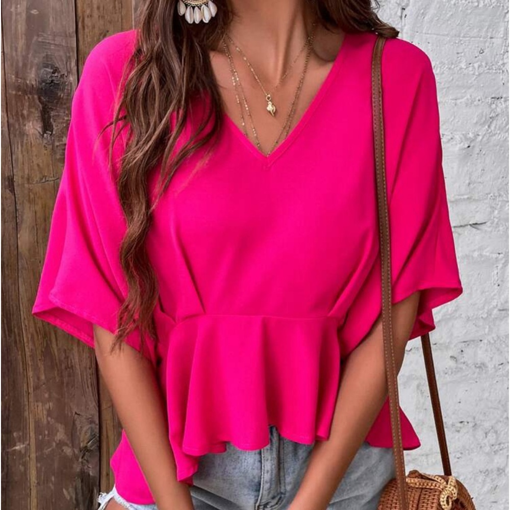 Oversized Hot Pink Batwing Shirt​ EUC